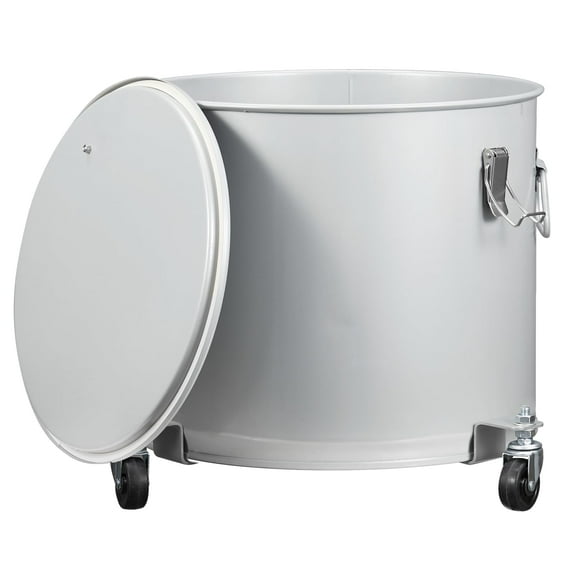 Fryer Grease Bucket 10 Gal, Coated Carbon Steel Oil Filter Pot with Caster Base, Oil Disposal Caddy, Transport Container with Lid Lock Clip Nylon Filter Bag, Silver