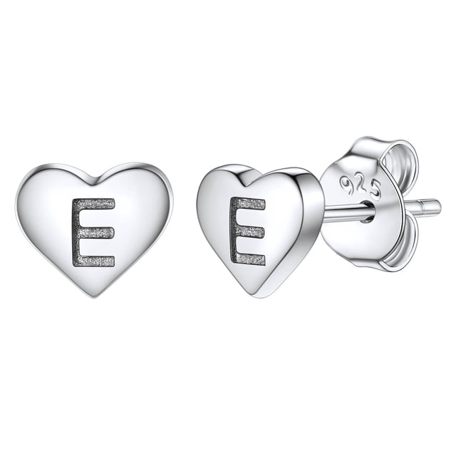 Pendientes de corazón inicial Silvora tachuelas de plata esterlina hipoalergénicas para mujer letra E