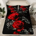 thumbnail image 2 of Manfei Romantic Rose Twin Sheet Sets for Lover, Couple Valentines Day Twin Fitted Sheet, Black Red Flat Sheet, Luxury Bedroom Decor, 3 Pieces, 2 of 7
