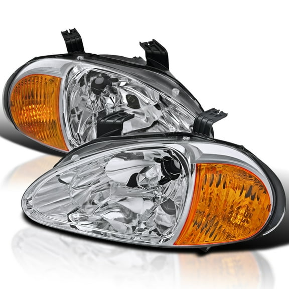 Spec-D Tuning Chrome Headlights Compatible with 1993-1997 Honda Del Sol Left   Right Pair Head Lights Lamps Assembly