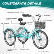 MOONCOOL Adult Tricycles, 3 Wheel 7 Speed Trikes, 20/24/26 inch Adult Trikes 3 Wheeled Bike with Basket for Seniors, Women, Men