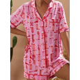 thumbnail image 4 of Women Summer Pajamas Set 2 Piece Loungewear Western Boots Print Button Down Shirts and Shorts Sleepwear, 4 of 7