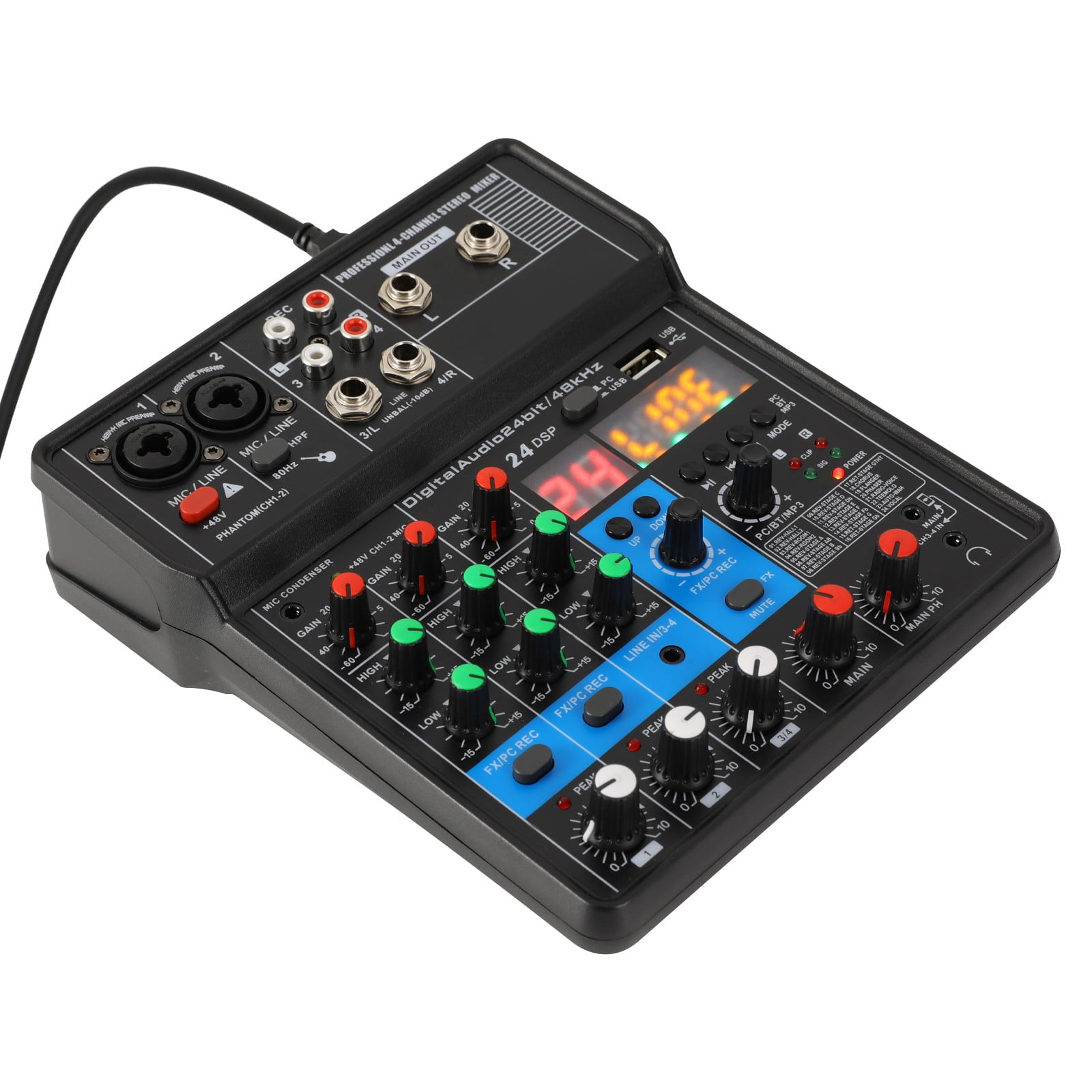 Black Mini 4-channel Audio DJ Mixer Console, Professional DJ Audio Mixer, 4-Channel DJ Controller Sound Mixer, 17*19.5*5cm/6.69*7.68*1.97 in