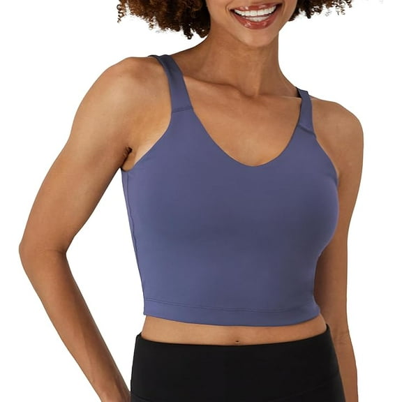 Hanes Women's Moves Bralette, V-Neck Cropped Pullover, Built-in Shelf Bra, Odor Control, Dark Cobalt Night, Size: S-XXL