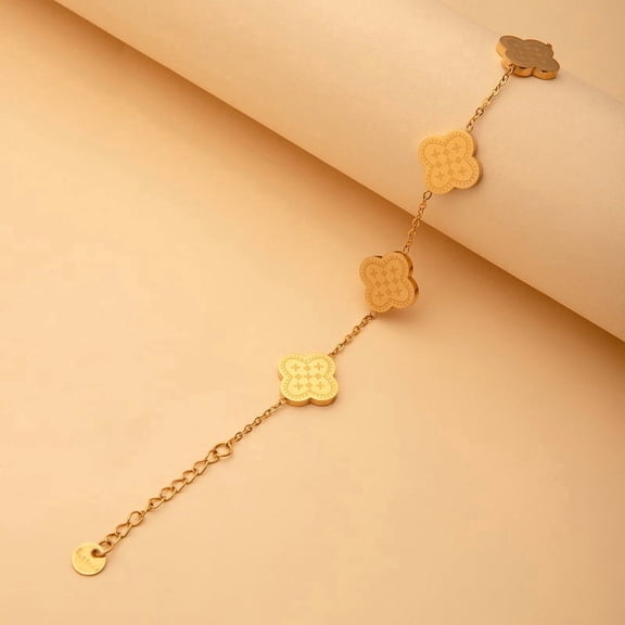 MAASHA Gold-Plated Floral Clover Bracelet for Women and Girls | Sophisticated Charm Design | Adjustable Chain | Fancy Accessory | Same As Pic | 1 Pc