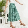 thumbnail image 2 of mgoYE Girls Floral Maxi Skirt Boho Flowy A-Line Summer Midi Skirt with Elastic Waist Size 11-12 Years Light Green, 2 of 8