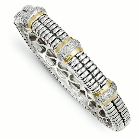 Sterling Silver Two Tone Silver And Gold Plated Sterling Silver w/1/4ct. Diamond Bangle Bracelet
