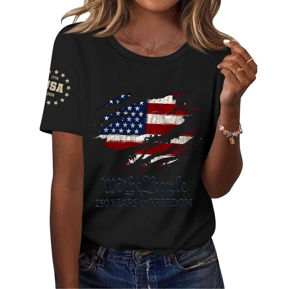 USA 250th Anniversary T Shirts for Celebrate 250th Anniversary of America Patriotic Veteran Tee America 250 Merchandise Short-Sleeved Top for Woman