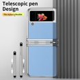 thumbnail image 4 of MonsDirect for 6.7 inch Samsung Galaxy Z Flip 3 5G 2021 Case with A Capacitance Pen, Two Hinge Protection Plating PC Frame Leather Grain Shockproof with S Pen Holder for Galaxy Z Flip 3, Silver Blue, 4 of 7