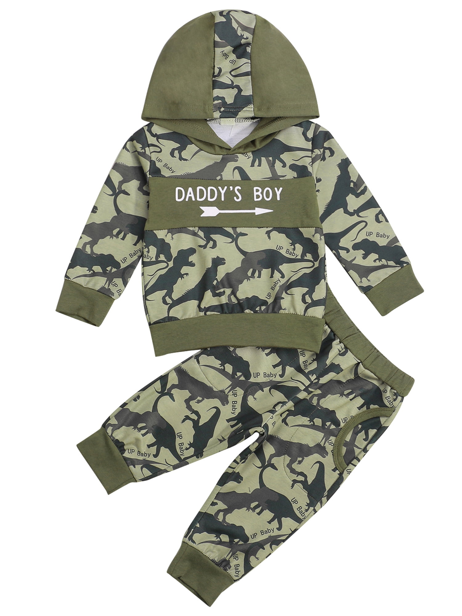 Infant Baby Boys Girls Pants Set Camouflage Hoodie Tops Long Sleeve Sweatshirt+Long Pants Daddy's Boy Outfits Fall Winter Clothes