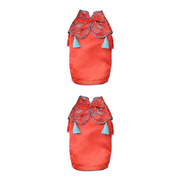 Greeniant Ropa para mascotas de vestir Estilo chino tradicional Ropa para mascotas Cheongsam Disfraces elegantes Suministros para fiestas de Rojo METRO 2piezas Greeniant CBP186842