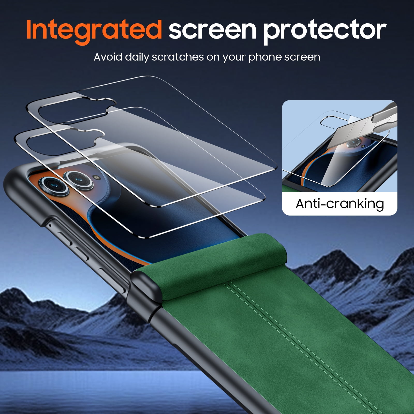 Vizvera for Motorola Razr 2026/2025 Ultra Phone Case,with Screen Protector&Wireless Charging&Ultra Thin PU Leather Matte PC Shockproof Case-Green