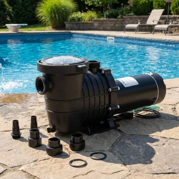 Garvee Above Ground Pool Pump, 1.5 HP Swimming Pool Pump with Detachable Filter Basket, 1100W, 115V/220V Dual Voltage, Black