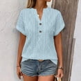 thumbnail image 5 of LWavelet Women's Ribbed Knit T-Shirt Short Sleeve Tops V-Neck Casual Slim Fit Lightweight Basic Tee Sky Blue M, 5 of 5