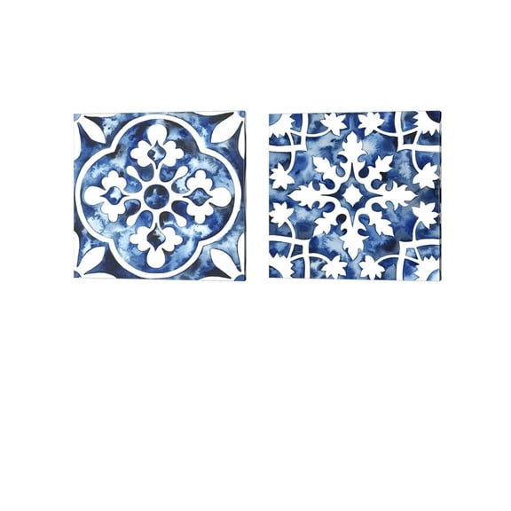 Cobalt Tile B by Grace Popp Canvas Art Set of 2 14 inch X 14 inch Each