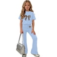thumbnail image 4 of Amidoa Girls Summer 2 Piece Outfits Kids Print Short Sleeve and Pants Casual Clothing Sets Light Blue Size 5T, 4 of 7