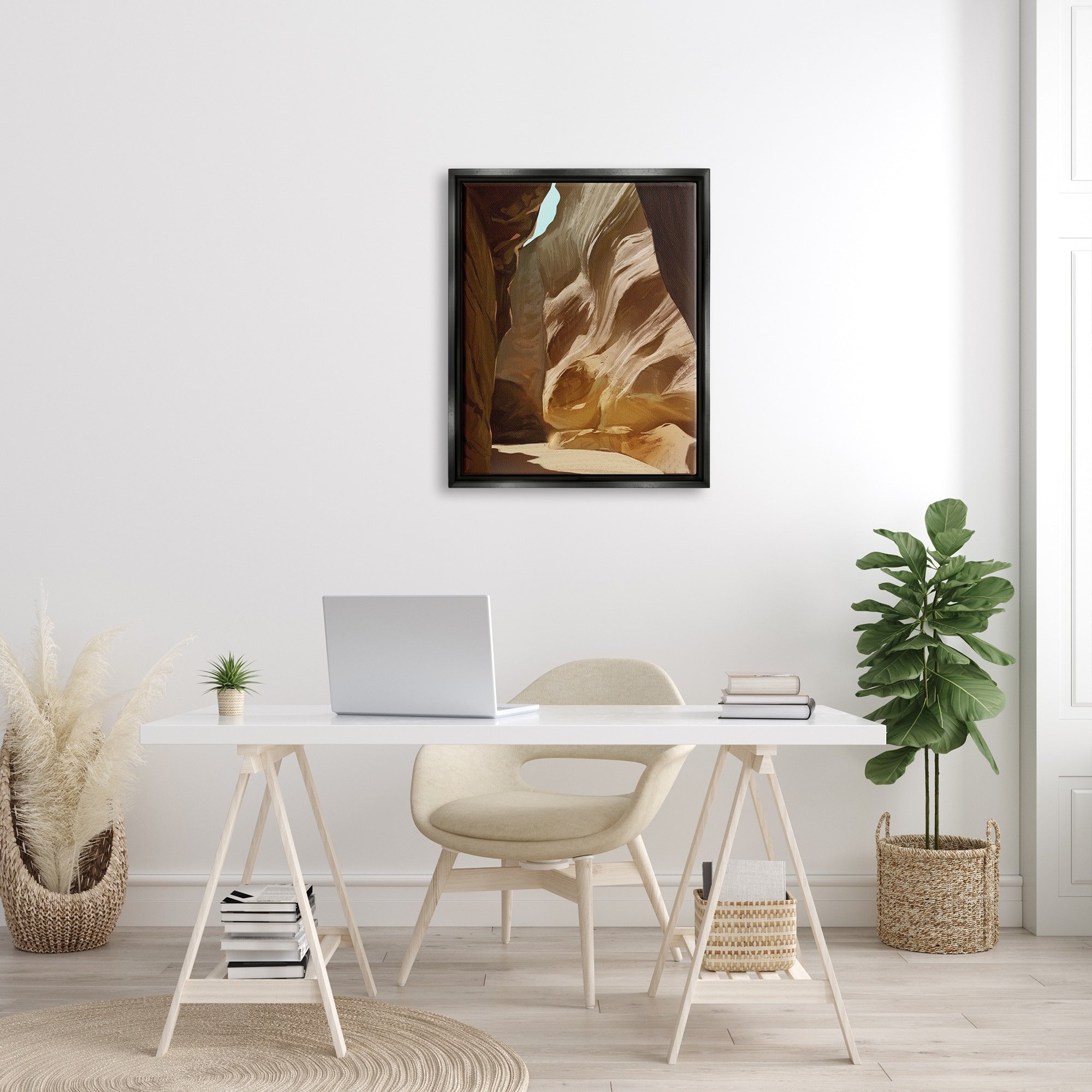 Stupell Industries Sandy Desert Cliffs Peaceful Arid Canyon Landscape Painting Jet Black Floating Framed Canvas Print Wall Art, Design by Ziwei Li