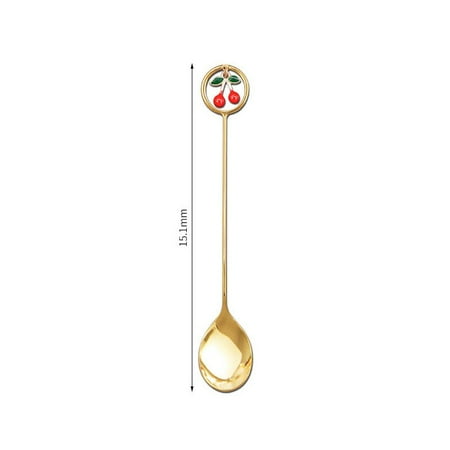 

Cherry Strawberry Pattern 304 Stainless Steel Cute Nordic Style Multipurpose Coffee Dessert Spoon 1Pcs Gold