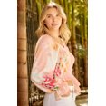 thumbnail image 2 of ABPHQTO Top color nude con escote en V y mangas obispo con fruncido floral para mujer, 2 of 5