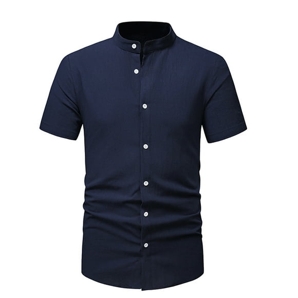 cfhntfmh Men's Short Sleeve Dress Shirts Cotton Linen Casual Button down Shirts Solid Color Collar Beach Vacation Shirts