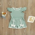 thumbnail image 3 of Ensemble 2 Pcs pour Filles Manches Volantes Col Contrasté T-Shirt + Shorts Nœud Papillon Été, 3 of 7
