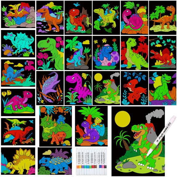 Pósteres para colorear Zhanmai Back to School Dinosaur con bolígrafos