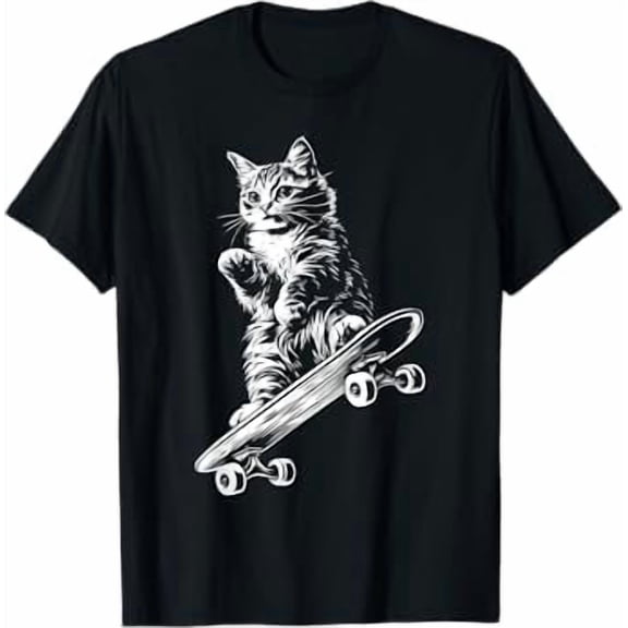 Funny Cat Skateboard Skater Graphic T-Shirt