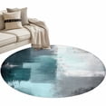 thumbnail image 2 of Teal Gray Round Area Rug 3.3 FT, Non Slip Small Entryway Kitchen Mat, Modern Oil Painted Art Abstract Geometric Washable Soft Circular Rug Non-Shedding Door Mat for Bathroom Playroom Kids Room, 2 of 9