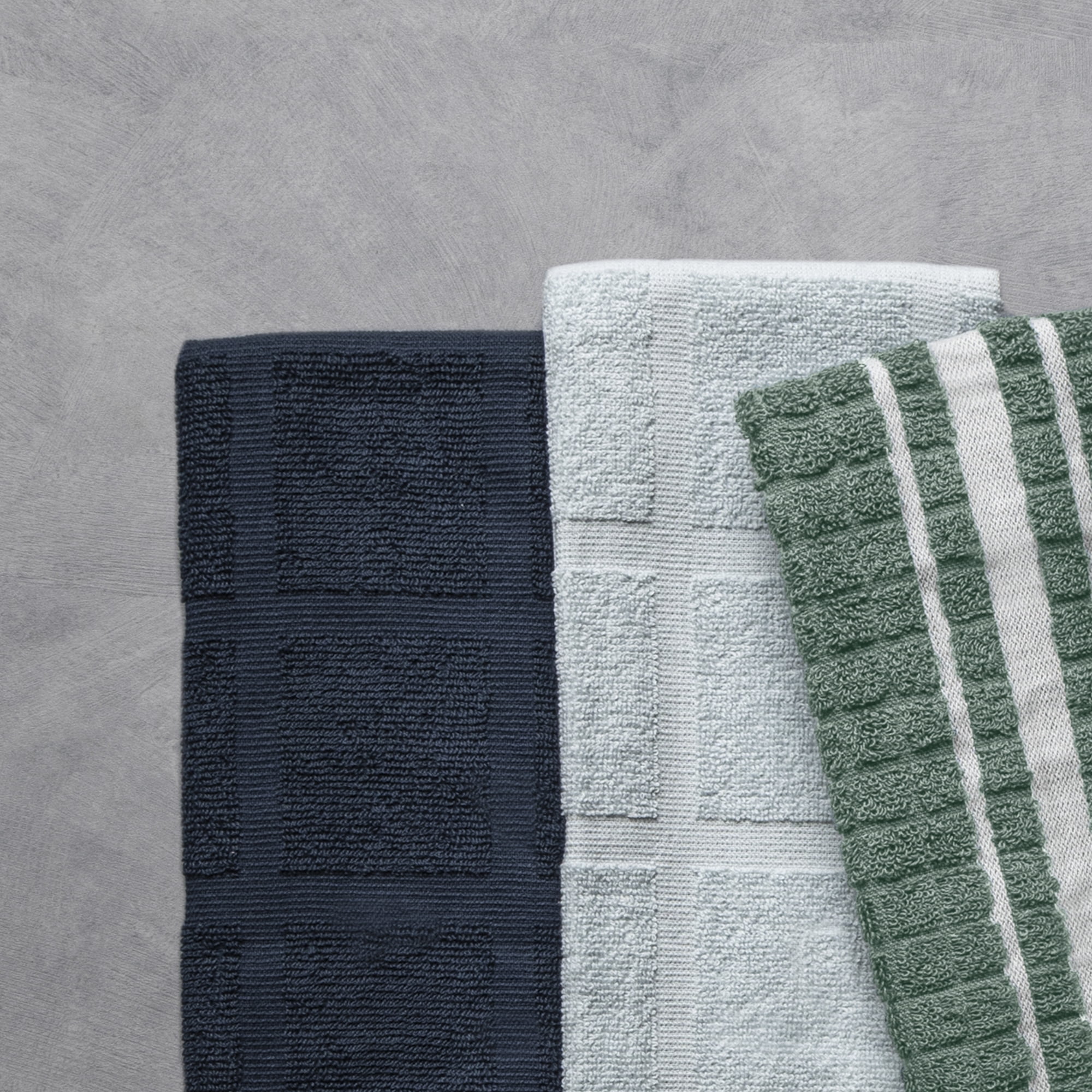 Thyme & Table 5 Pack Kitchen Towels, Navy, Green, and White Cotton Set