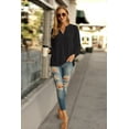 thumbnail image 6 of JWD Women's Casual V-neck Shirt Office Long Sleeve Bubble Cuff Four Seasons Top Black Large, 6 of 6