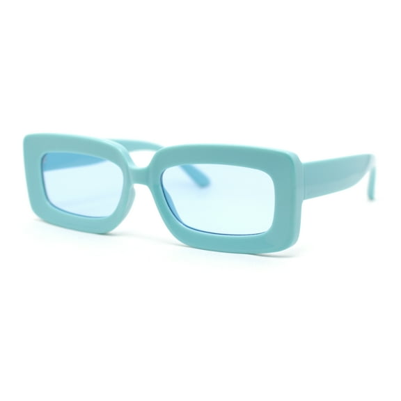 Trendy Hipster Thick Plastic Narrow Rectangle Minimal Fashion Sunglasses All Blue