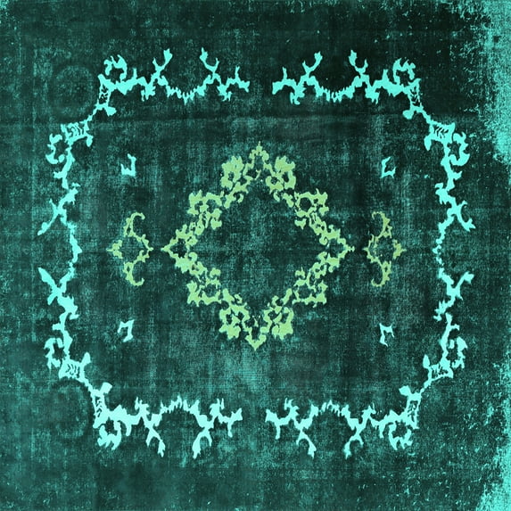 Ahgly Company Machine Washable Indoor Square Persian Turquoise Blue Bohemian Area Rugs, 8' Square