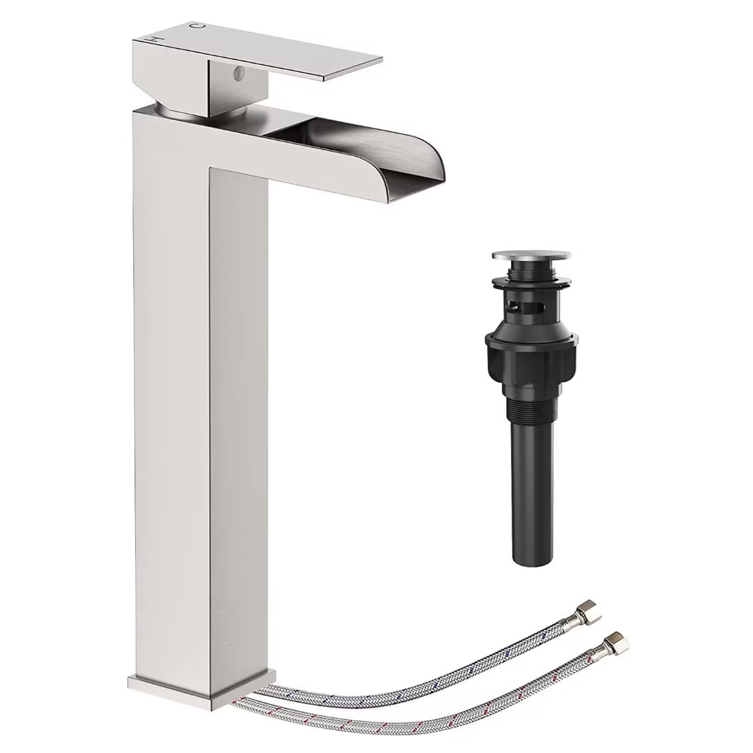 Yiwa Brushed Nickel Waterfall Bathroom Faucet, Modern Single Hole ...