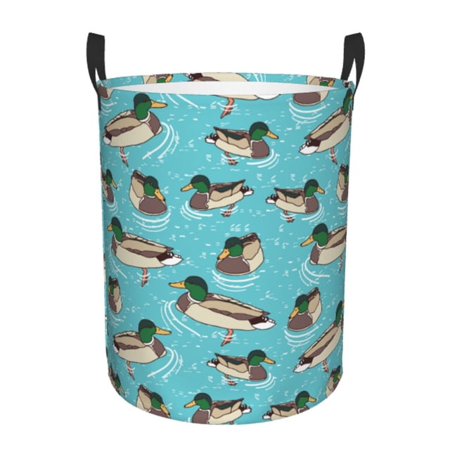 Balery Mallard Ducks Swimming In The Lake Cesta de ropa redonda con asas, impermeable, independiente, para ropa, juguetes, dormitorio y familia-Medium