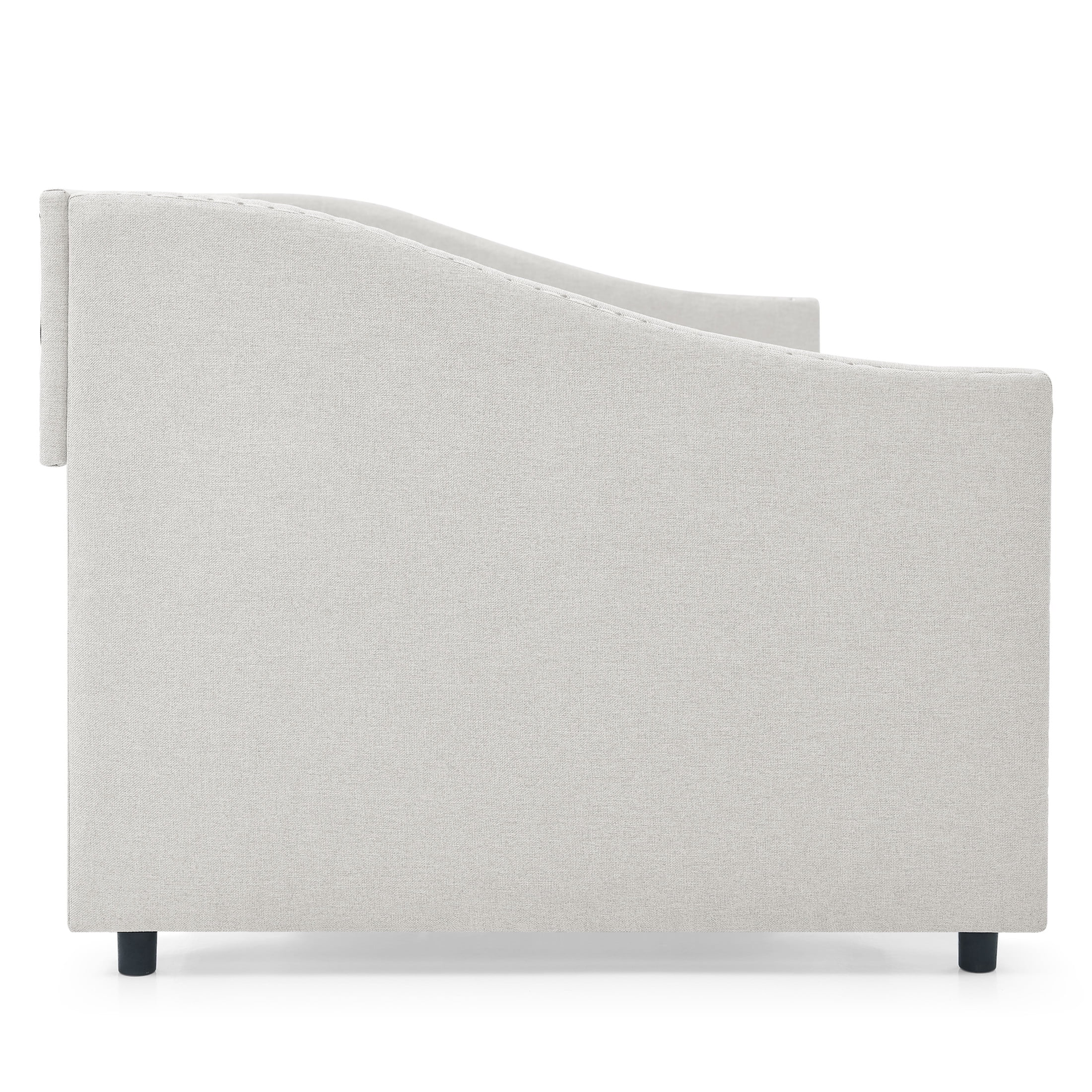 Noble House Full Size Button Tufted Daybed, Linen Sofa Bed Frame with Storage Drawers and Nailhead Waved Arms, Beige