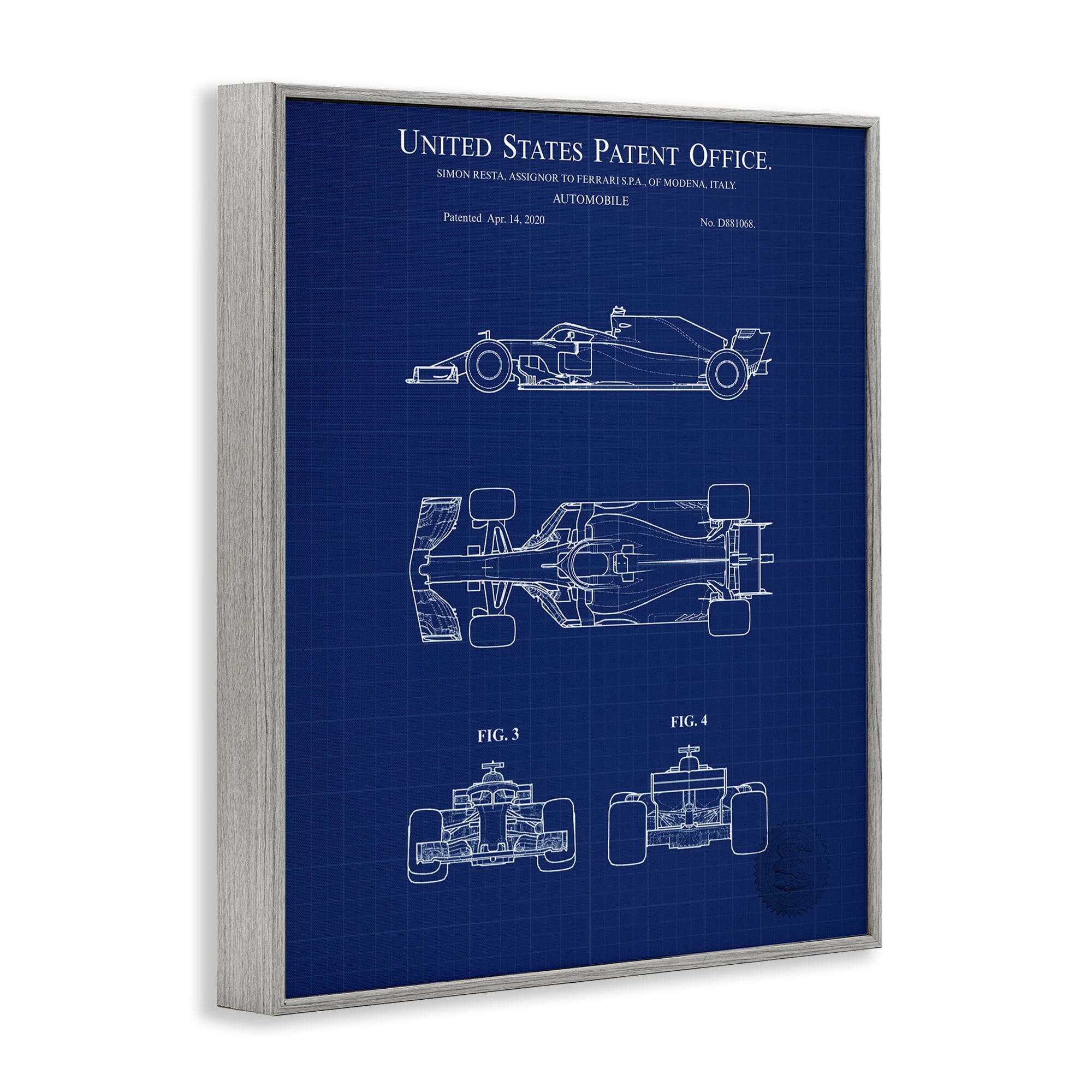 Stupell Industries Race Car Blueprint Transportation Painting Gray Framed Art Print Wall Art, 16 x 20