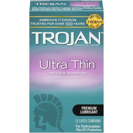 Trojan Ultra Thin Lubricated Condoms, 12 ct (Best Condoms For Thin Penis)