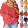 thumbnail image 4 of Winter Fall Women Long Sleeve Knitted Sweater Casual Loose V Neck Pullover Sweater Jumper Top Casual Loose Sweater, 4 of 9