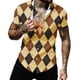 thumbnail image 1 of Camisas De Sport Para Hombre Camisa casual de verano con estampado de rombos para hombre Camisa de manga corta con cuello vuelto (Brown, 3XL), 1 of 4