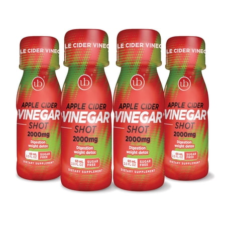 UB Apple Cider Vinegar 2000mg Shot, Sugar-Free Wellness Drink for Daily Balance & Natural Vitality, Zero Bloating, Gluten-Free, 2.0 fl oz (Pack of 4)