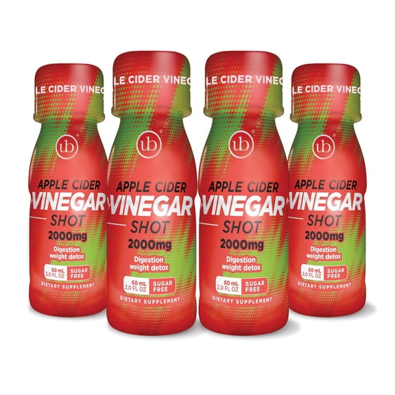 UB Apple Cider Vinegar 2000mg Shot, Sugar-Free Wellness Drink for Daily Balance & Natural Vitality, Zero Bloating, Gluten-Free, 2.0 fl oz (Pack of 4)