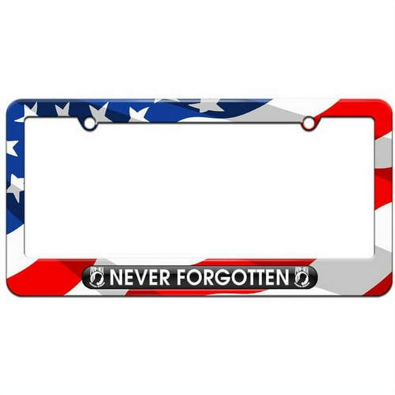 Never Forgotten POW MIA, Military Vet Veteran License Plate Tag Frame, Multiple Colors