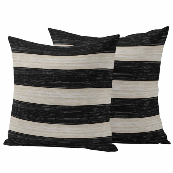 2 Pack Outdoor Waterproof Throw Pillow Covers,Retro Farm Black and Beige Stripes Decorative Square Pillow Case Patio Pillowcases for Chair Couch Sofa 16x16in