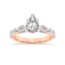 IGI Certified 3 Carat Pear Shape Lab Grown Diamond Engagement Ring | 14K Rose Gold |Larisa Side Stone Diamond Ring | FG-VS1-VS2 Quality Friendly Diamonds