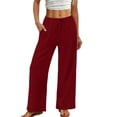 thumbnail image 2 of BUIGTTKLOP Wide Leg Pants for Women Flowy Palazzo Drawstring Elastic Waist Pant Summer Beach Trousers with Pockets, 2 of 6