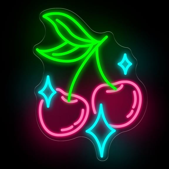 Cherry Bling Neon Sign Aesthetic LED Wall Light for Bedroom Bar Sign, Cute Fruit LED Light, Retro Vintage Dormitory Room Decor, Gift for Her, 16.5"x12.4"
