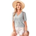 thumbnail image 3 of Women Spring Summer Short Sleeve Sweater Fashion Trendy Dressy Casual Outfit Versatile Knit Blouse Light Gray S, 3 of 8