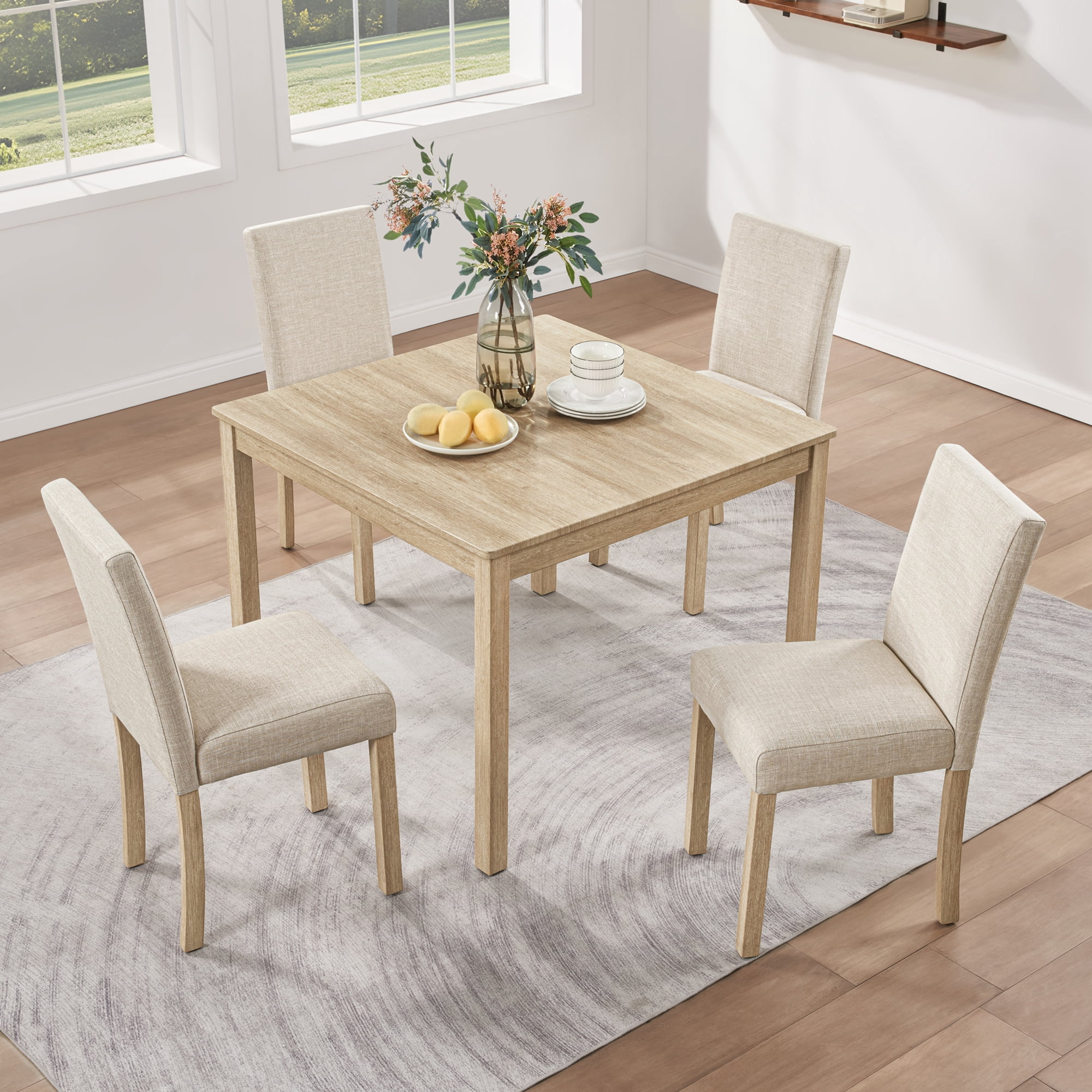 5-Piece Dining Table Set for 4, 39" Square Kitchen Table with 4 Fabric Chairs