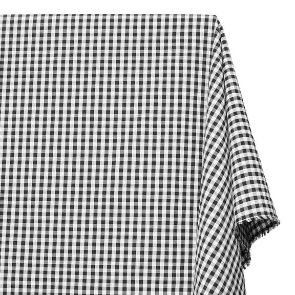 7 mm Gingham Checkered Lightweight Plaid Polyester Cotton Poplin Fabric By The Yard - For Sewing Apparel, Accessories, & Décor - Black (1 Yard)