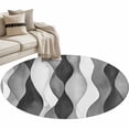 thumbnail image 2 of 3ft Round Rug, Gray Stripes Non-Skid Rubber Backing Large Area Rugs - Living Room Bedroom Home Office, Vintage Farmhouse Greyish Ripple Pattern Indoor Floor Mat Carpets Washable Rug, 2 of 9